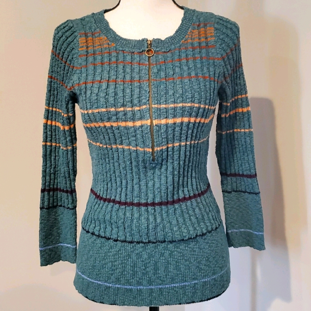Free People teal striped ribbed knit top